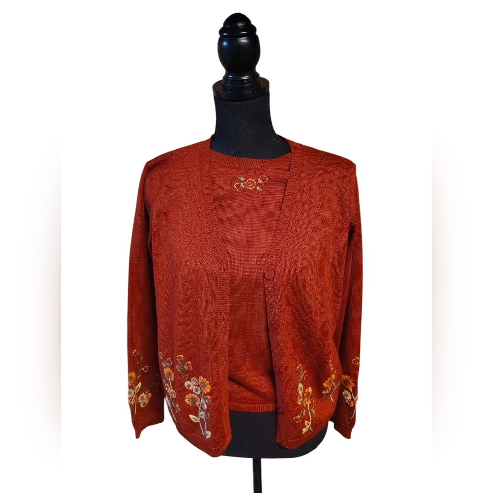 Vtg 90 shirt with attached cardigan and embroidery details